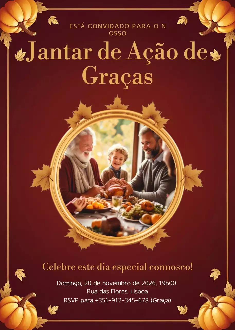 convite vermelho tradicional de Ação de Graças