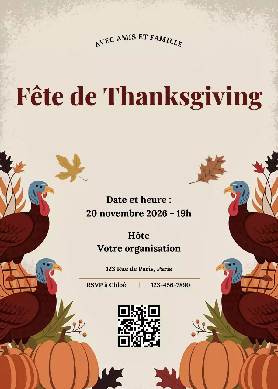 Invitation à la fête traditionnelle de Thanksgiving en marron
