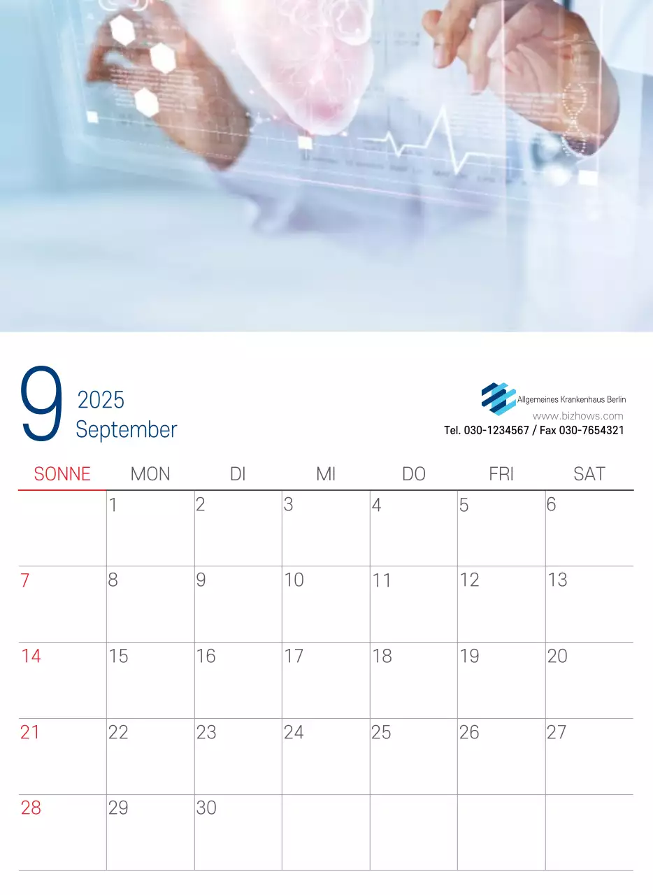 Marineblauer einfacher Krankenhaus-Werbekalender