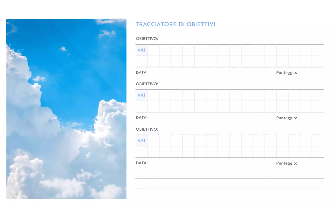 Calendario con foto tracciatore di obiettivi con un tocco di blu