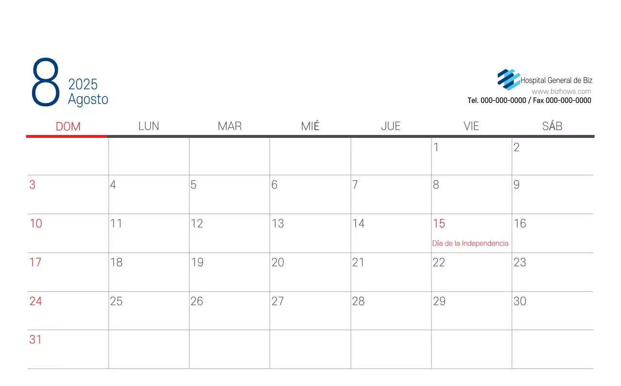 Calendario Promocional Hospital Navy White Simple