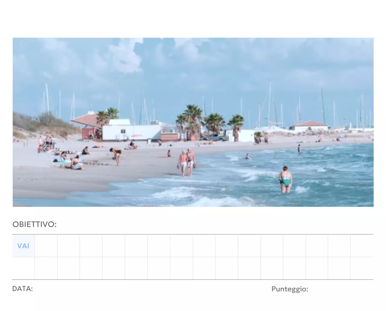 Calendario con foto tracciatore di obiettivi con un tocco di blu