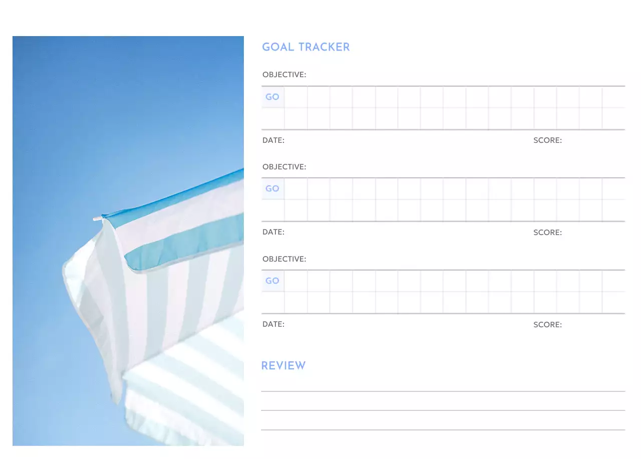 Photo goal tracker calendar with a splash of blue