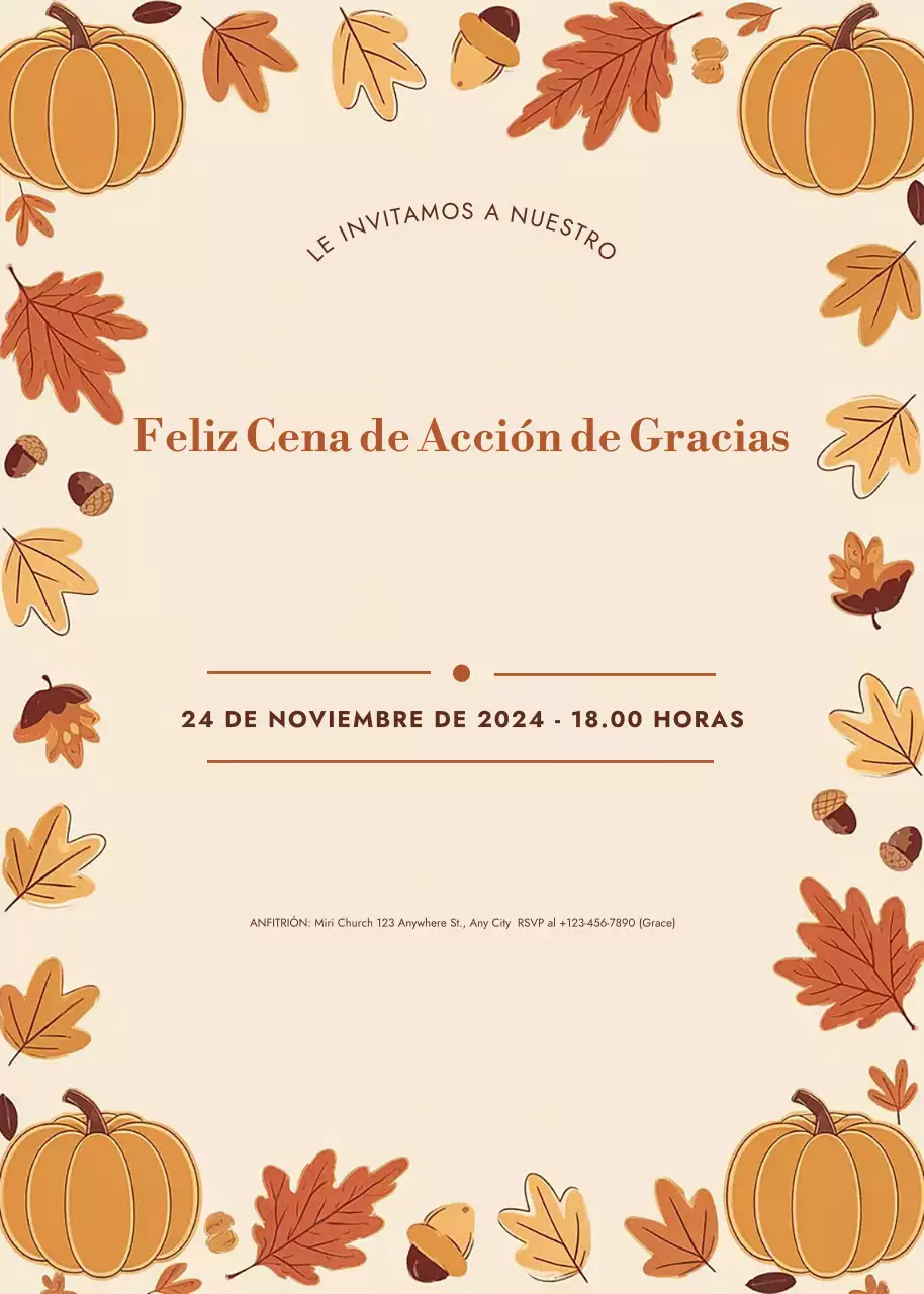 invitación tradicional beige para acción de gracias
