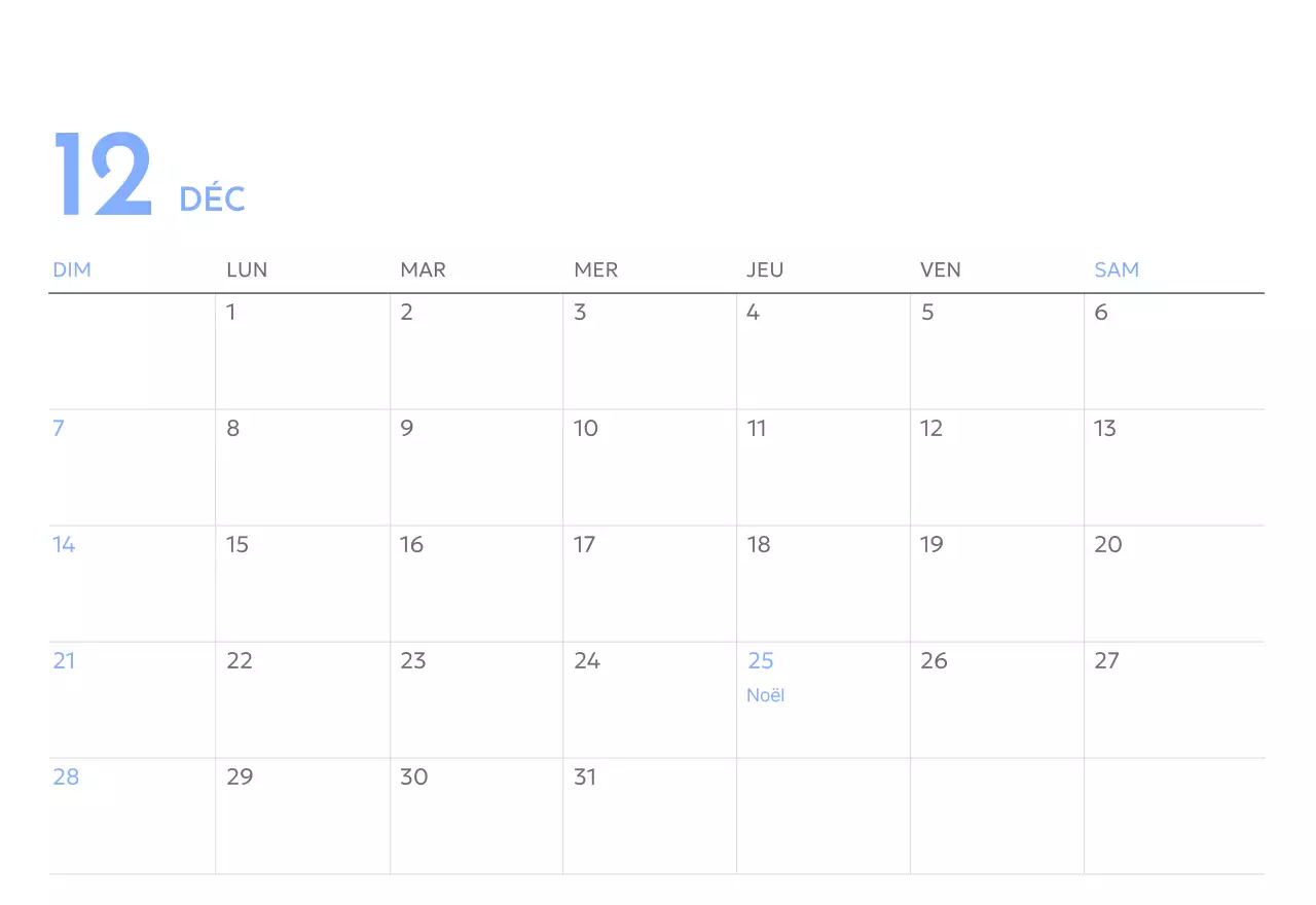 Calendrier photo de suivi des objectifs avec une touche de bleu