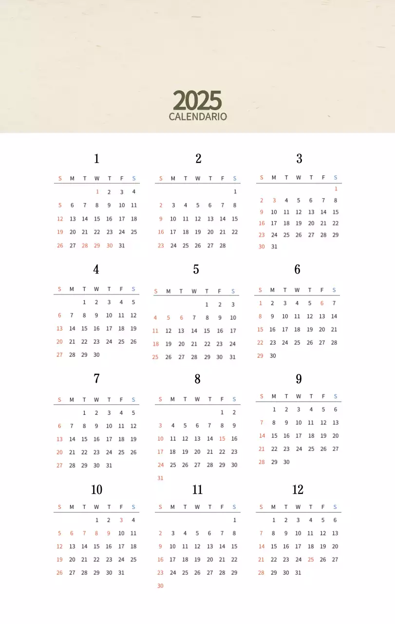 Calendario de comidas tradicionales en beige