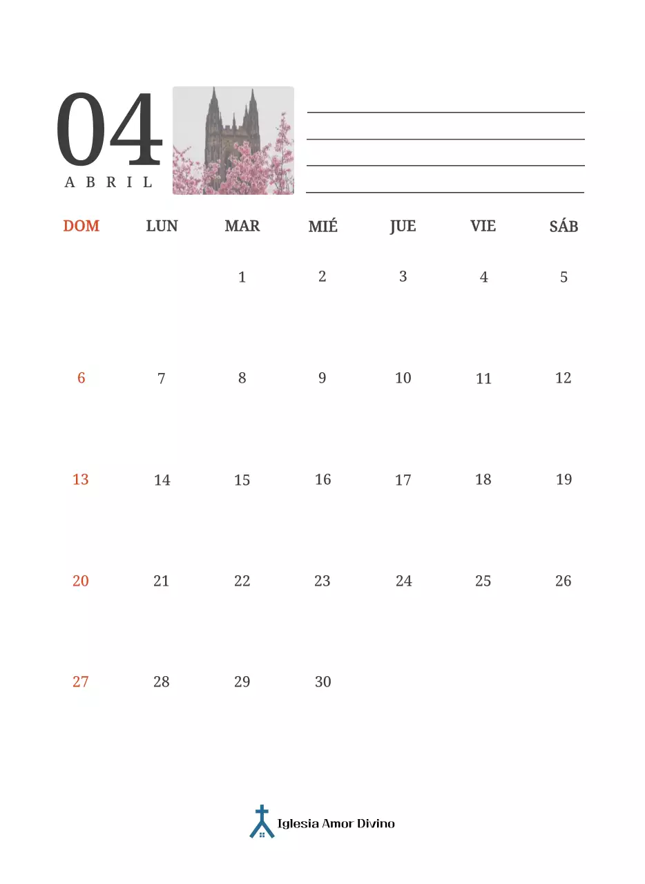 Un calendario conceptual fotográfico con iglesias pintadas en paisajes
