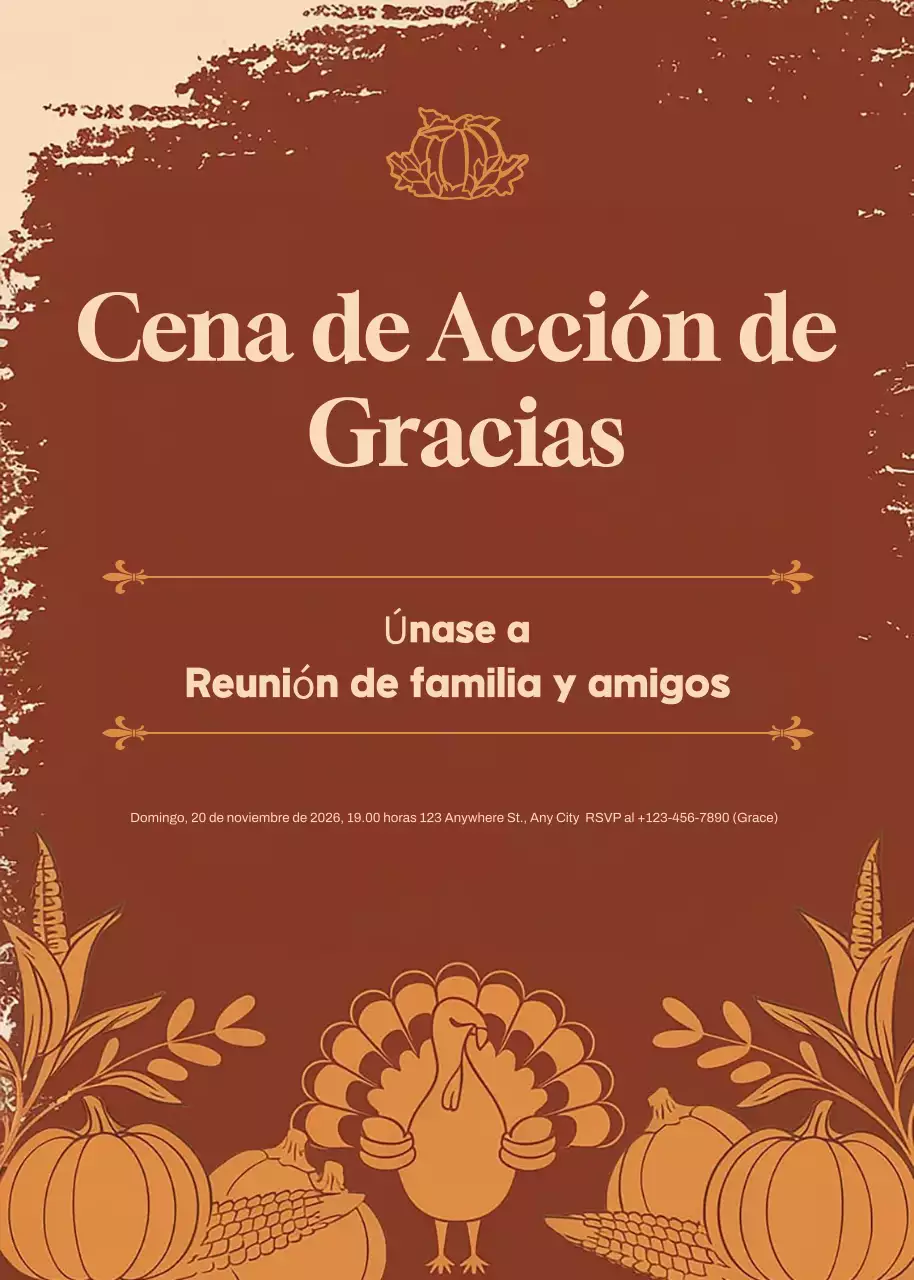 Invitación tradicional marrón para la cena de Acción de Gracias