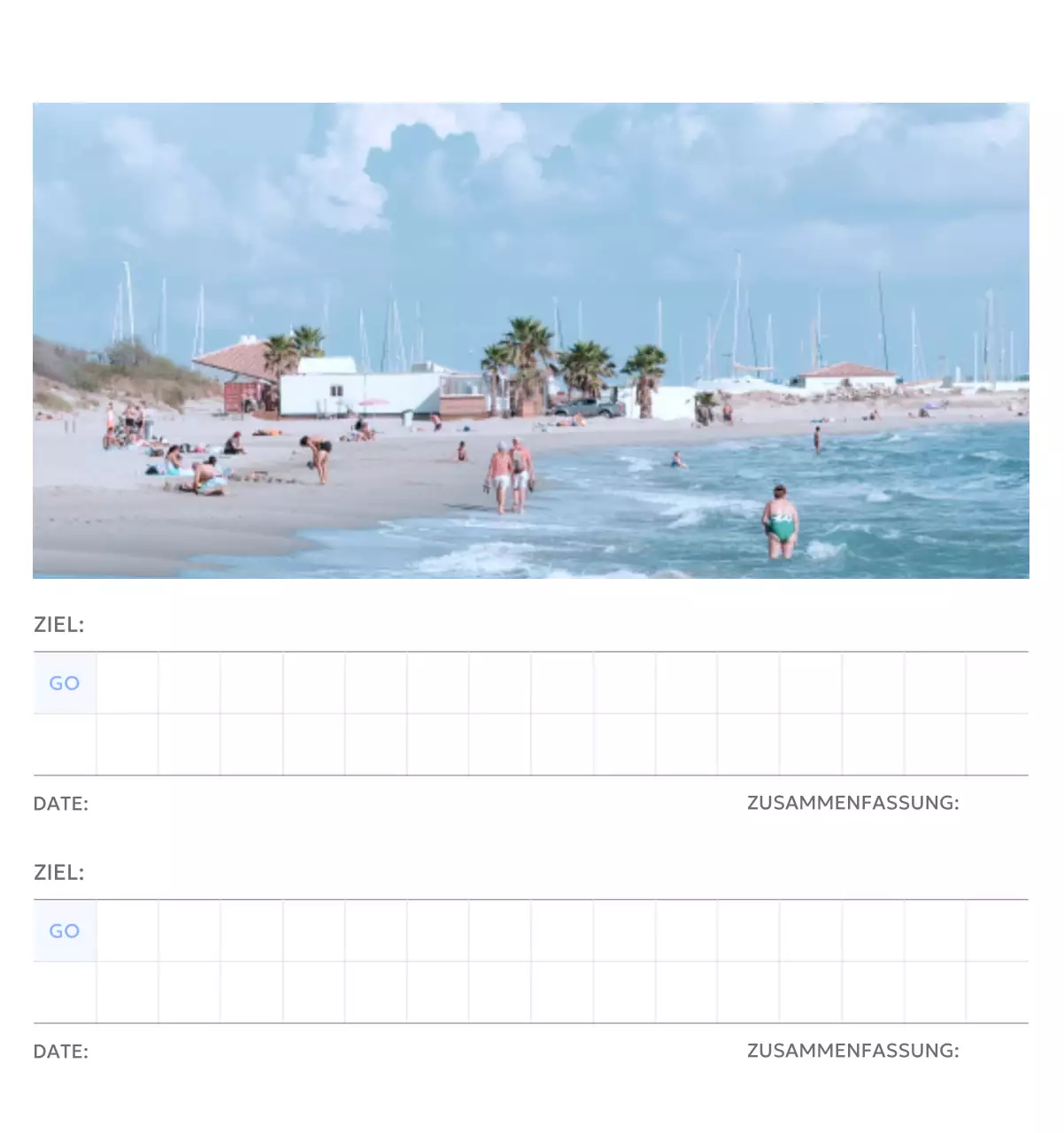 Foto-Zielverfolgungskalender mit einem Hauch von Blau