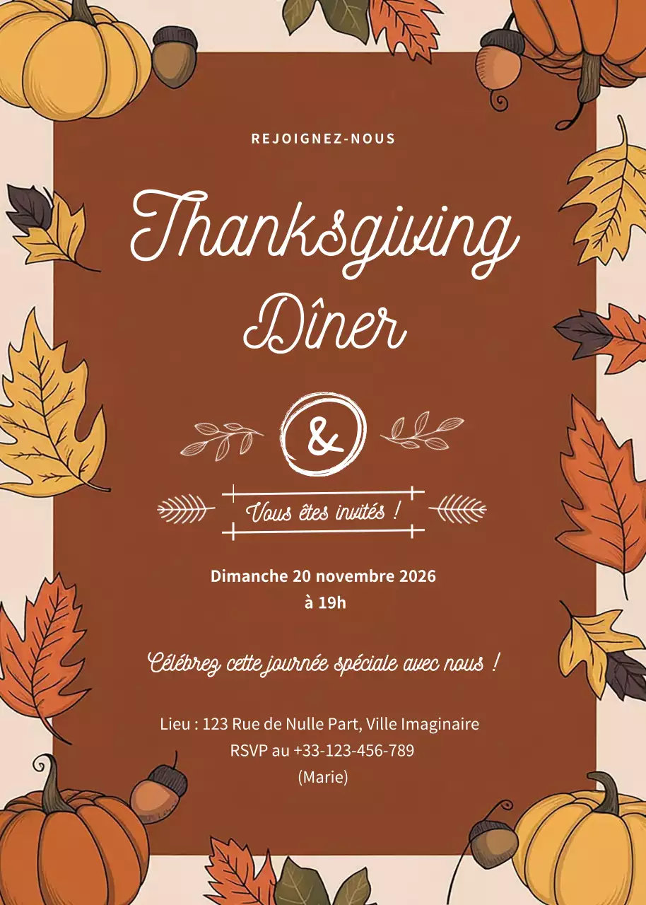 Invitation de Thanksgiving rustique marron