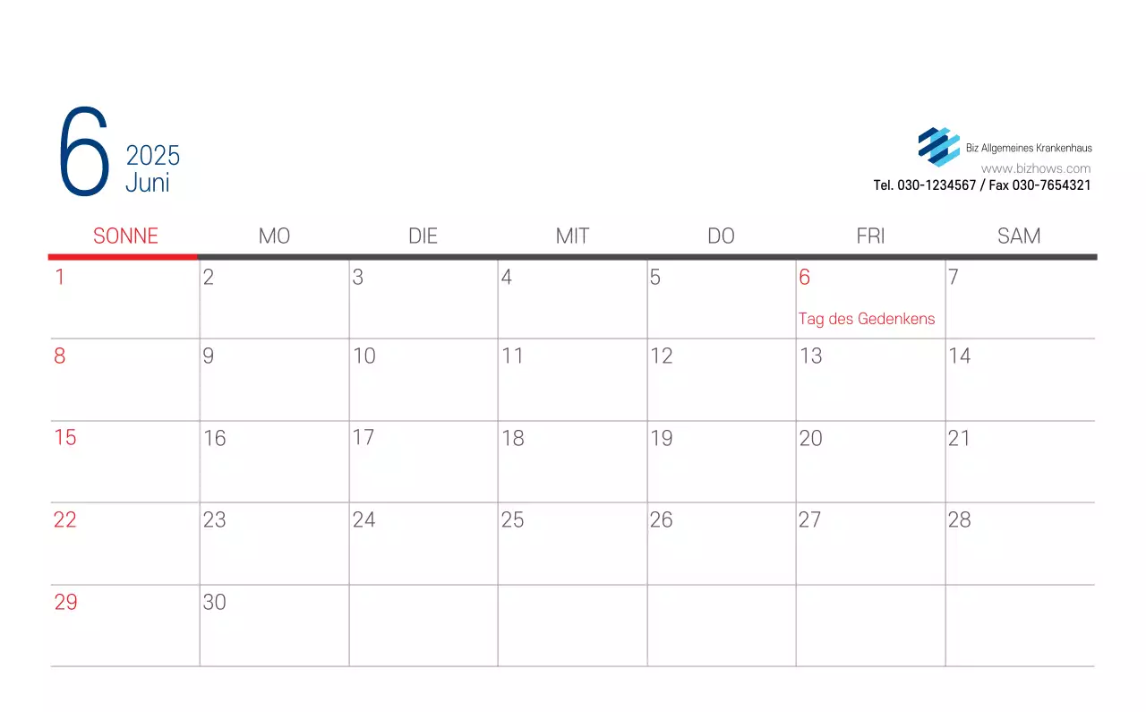 Marineblauer einfacher Krankenhaus-Werbekalender