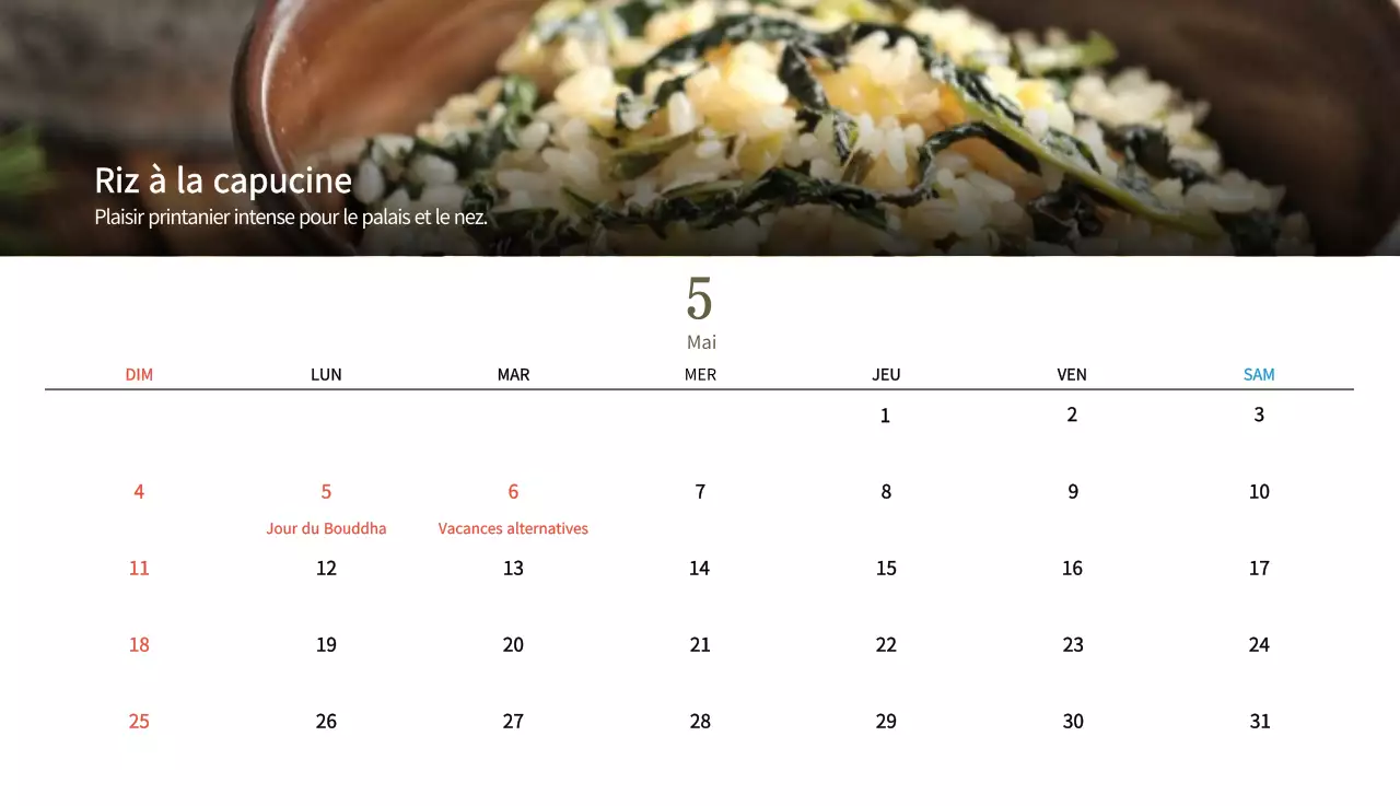 Calendrier de l'alimentation traditionnelle beige