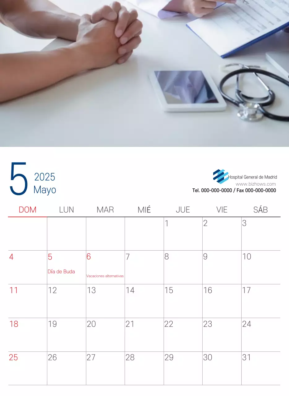 Calendario promocional Hospital Navy White Simple