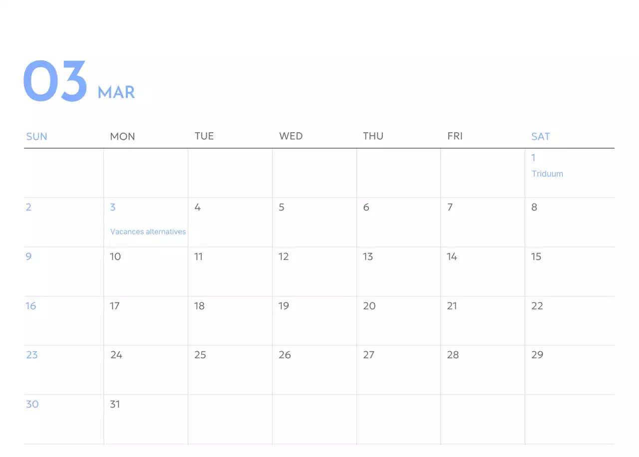Calendrier photo de suivi des objectifs avec une touche de bleu
