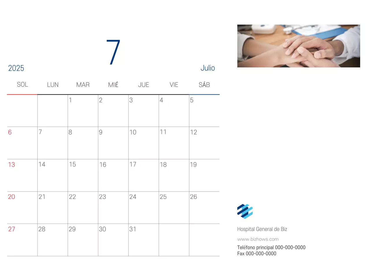 Calendario Promocional Hospital Navy White Simple