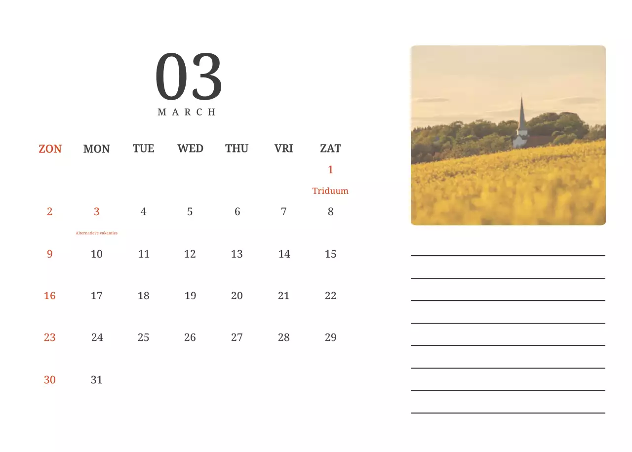 Een fotografische conceptkalender met kerken in landschapsschilderijen