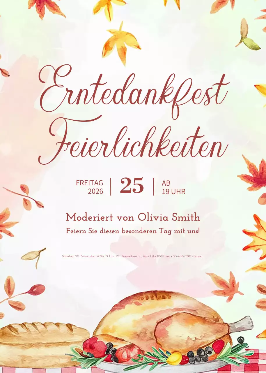Aquarell Elegante Thanksgiving-Einladung