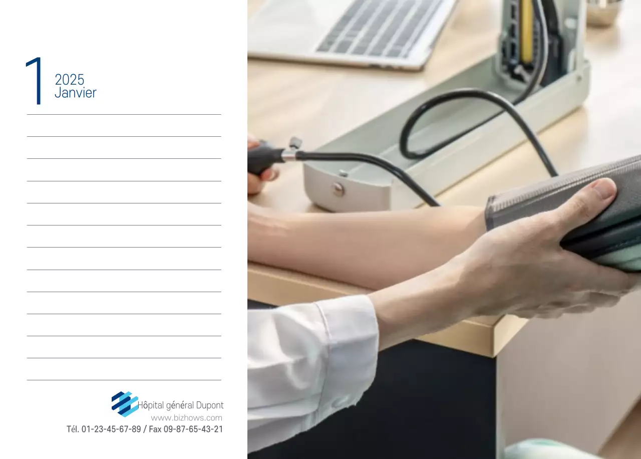 Calendrier promotionnel d'hôpital simple blanc marine