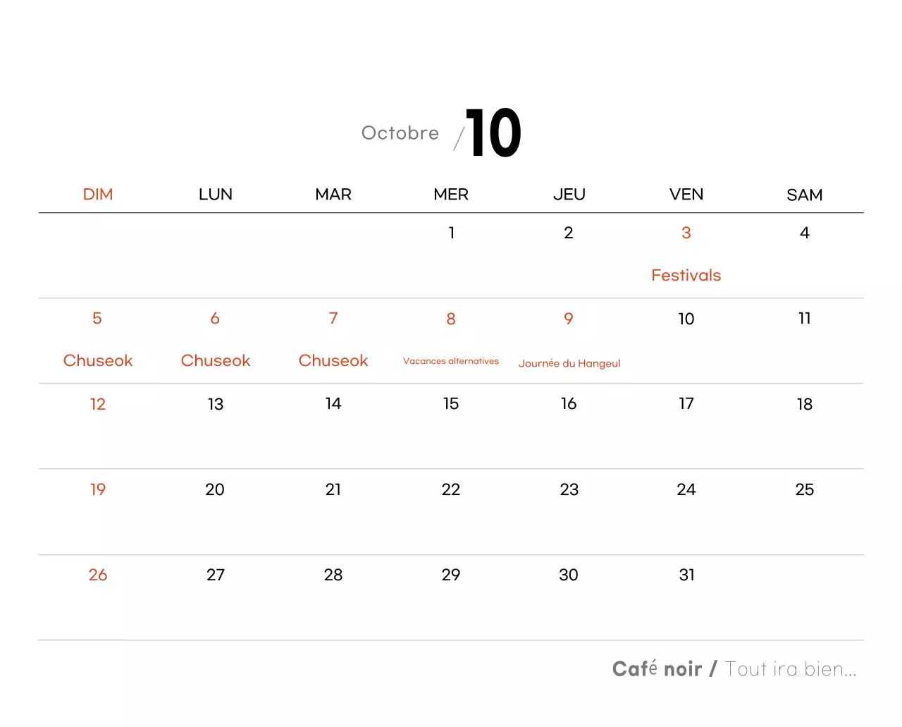 Calendrier minimaliste gris pour le café