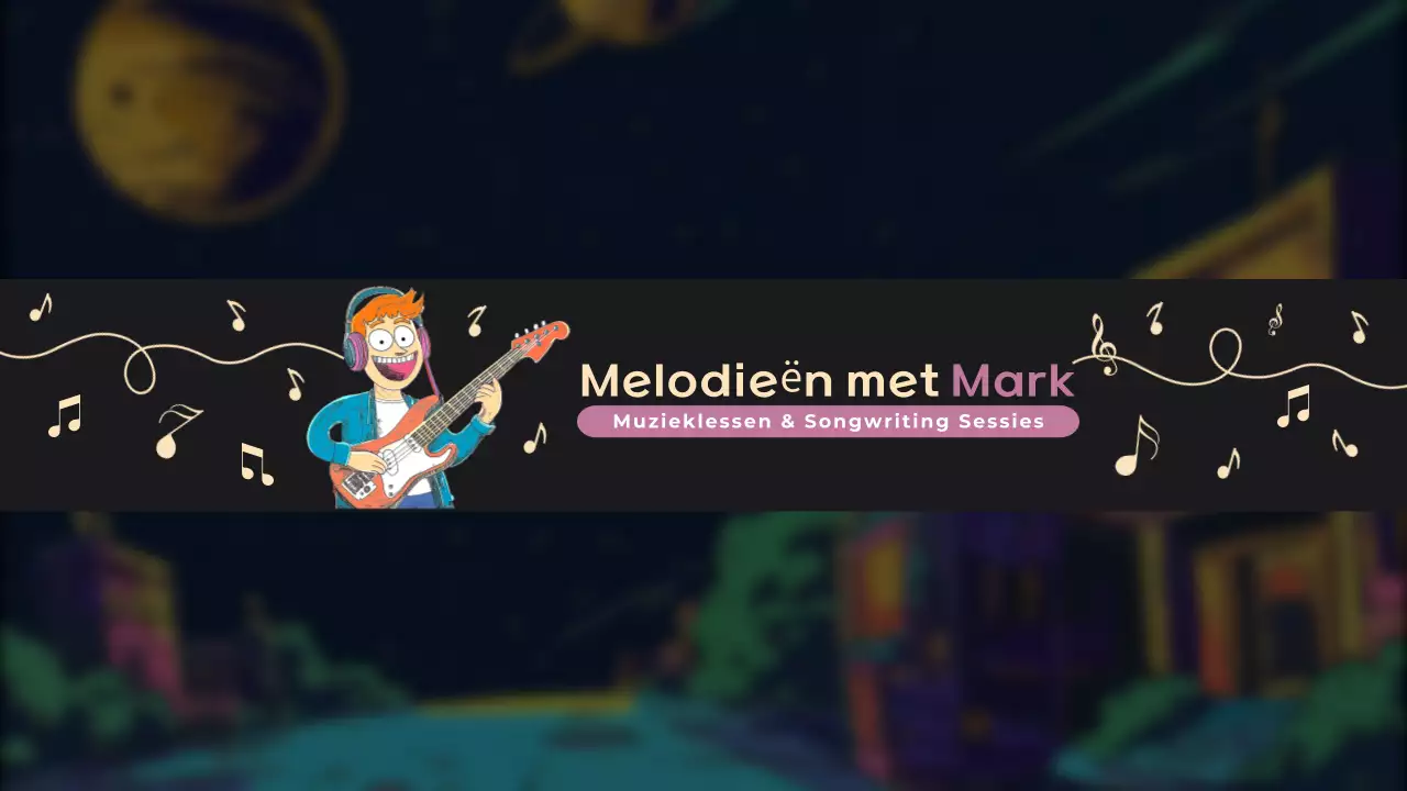 zwart geel groen muziek tutorial youtube kanaal sjabloon cartoon stijl