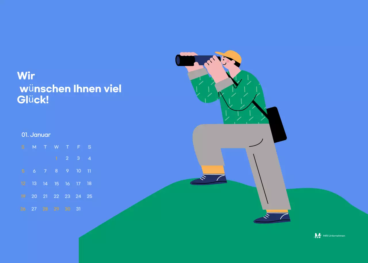 Motivationskalender mit energiegeladenen Illustrationen und positiven Zitaten auf hellblauem Hintergrund