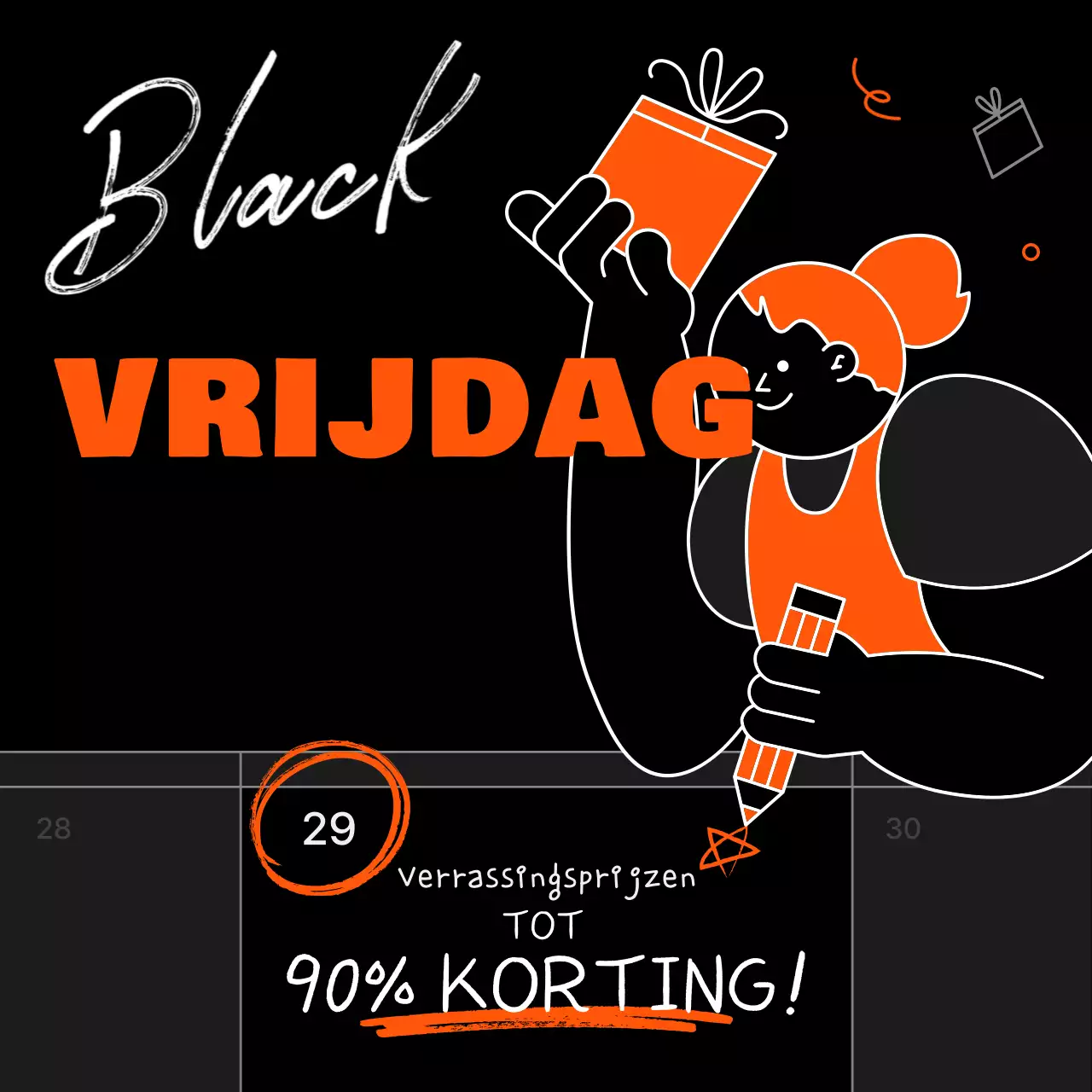 Promoot een kitscherige Black Friday uitverkoop in oranje en zwart