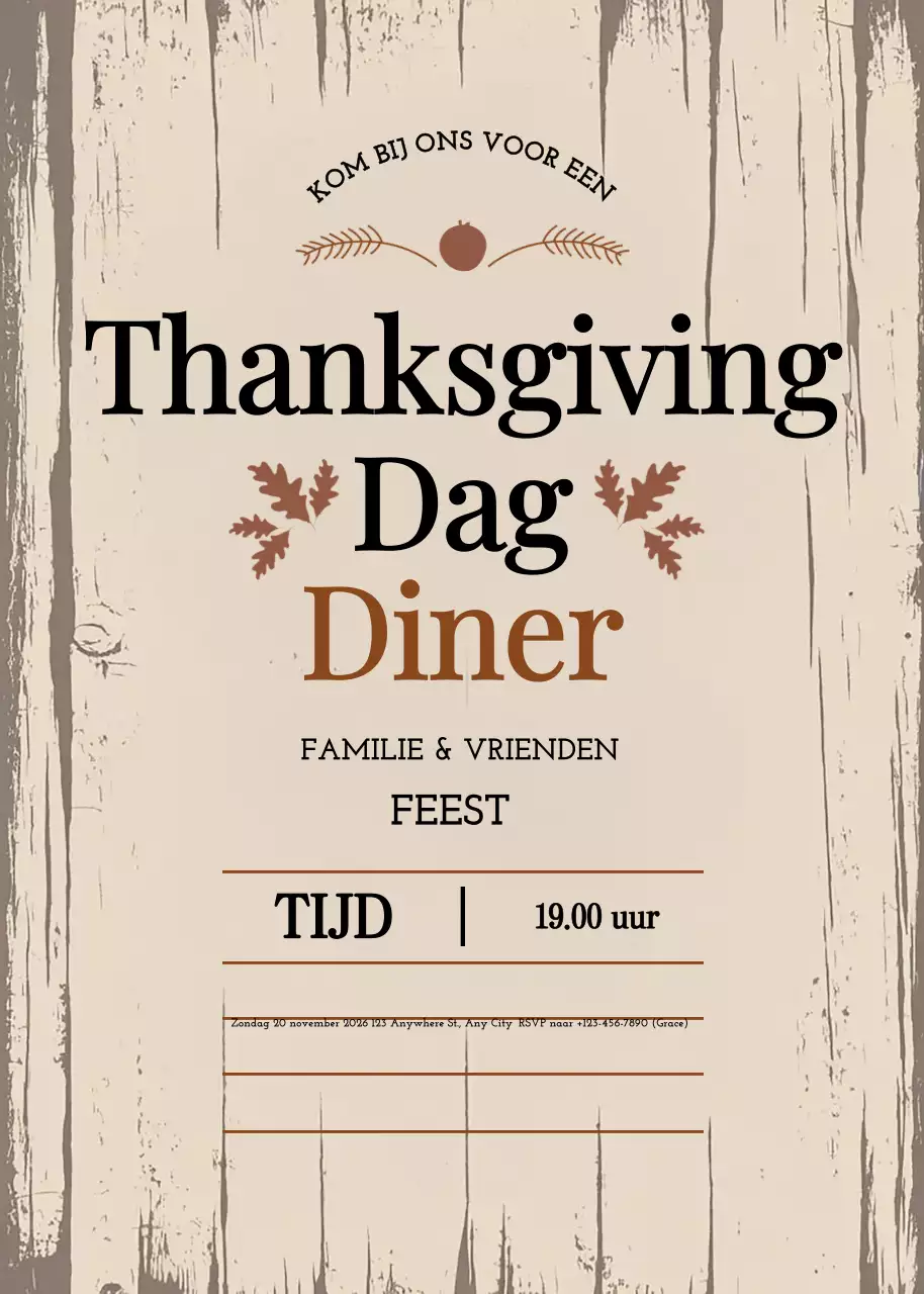 Beige Rustieke Uitnodiging Thanksgiving Diner