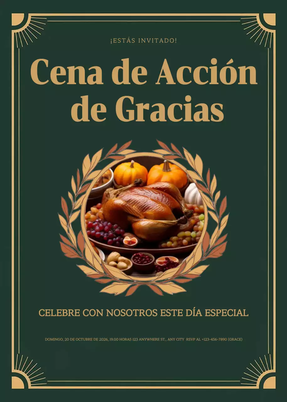 Invitación tradicional verde de Acción de Gracias