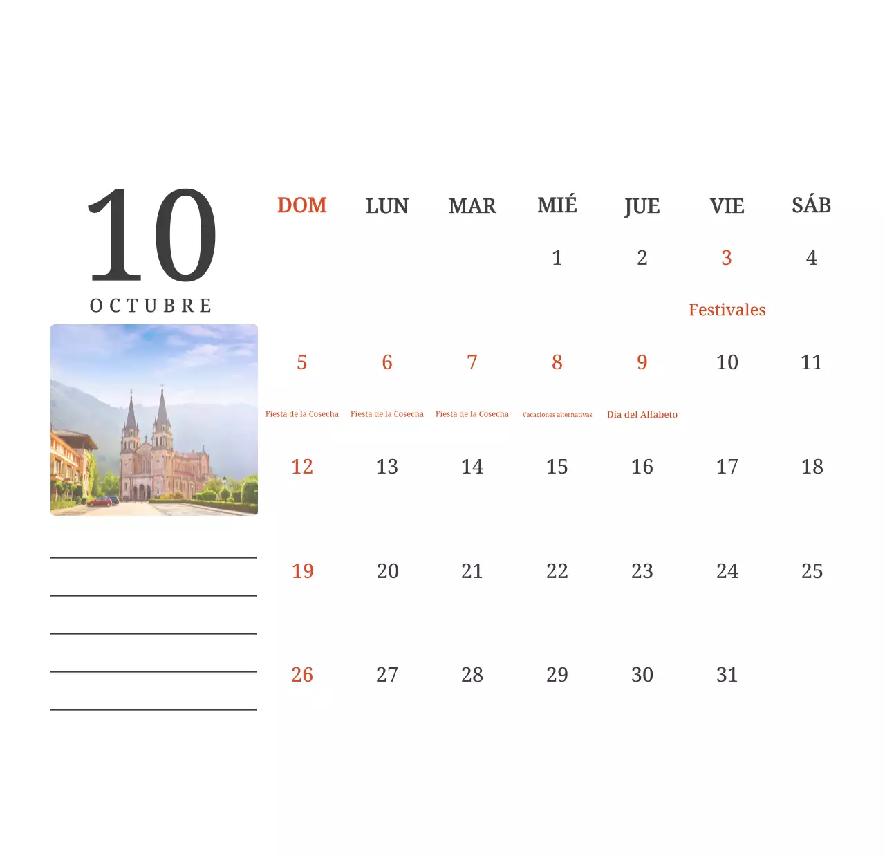 Un calendario conceptual fotográfico con iglesias pintadas en paisajes