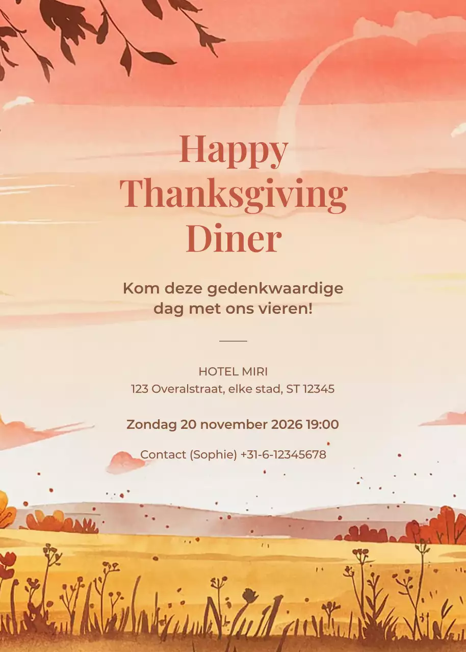 Oranje Rustieke Uitnodiging voor Thanksgiving