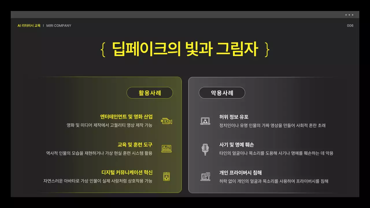 노랑과 검정의 사이버느낌의 AI 리터러시 교육자료