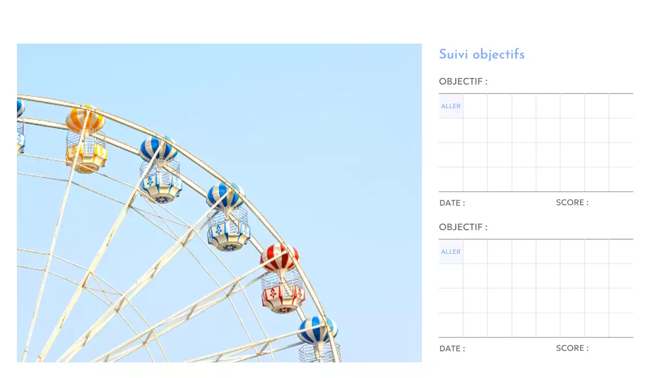 Calendrier photo de suivi des objectifs avec une touche de bleu