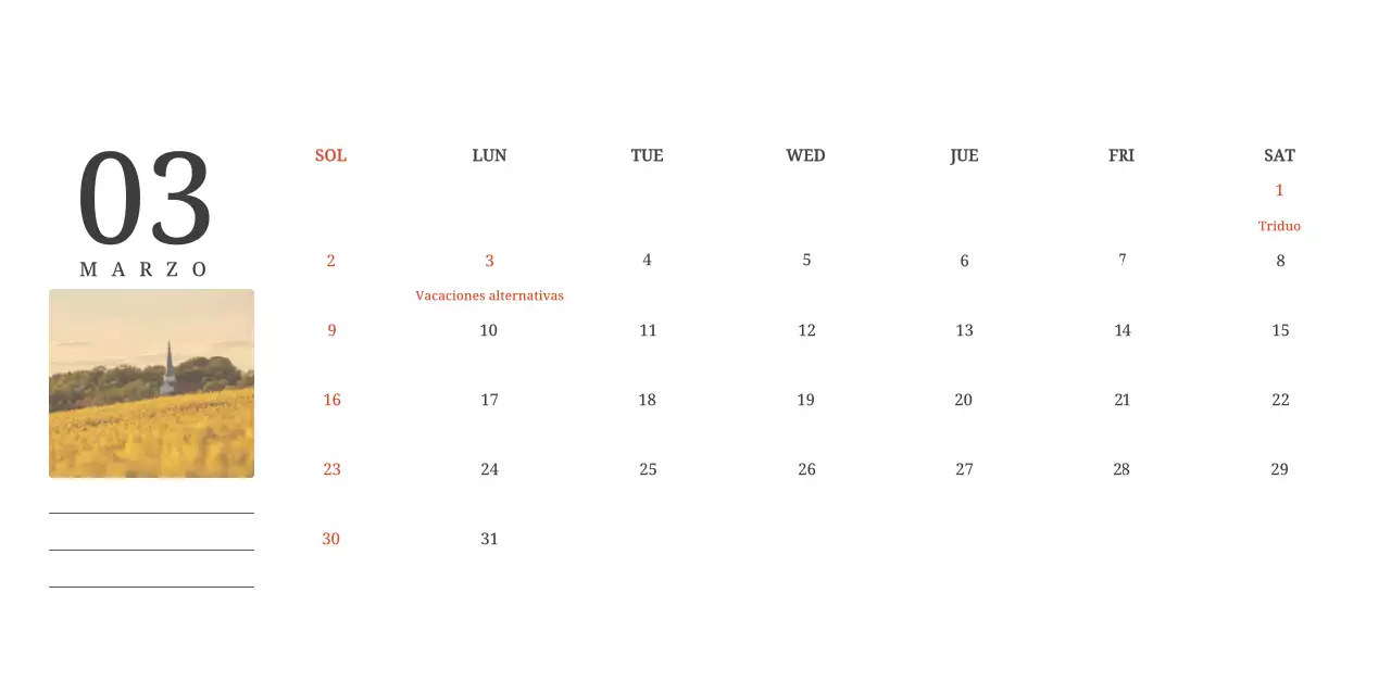 Un calendario conceptual fotográfico con iglesias pintadas en paisajes