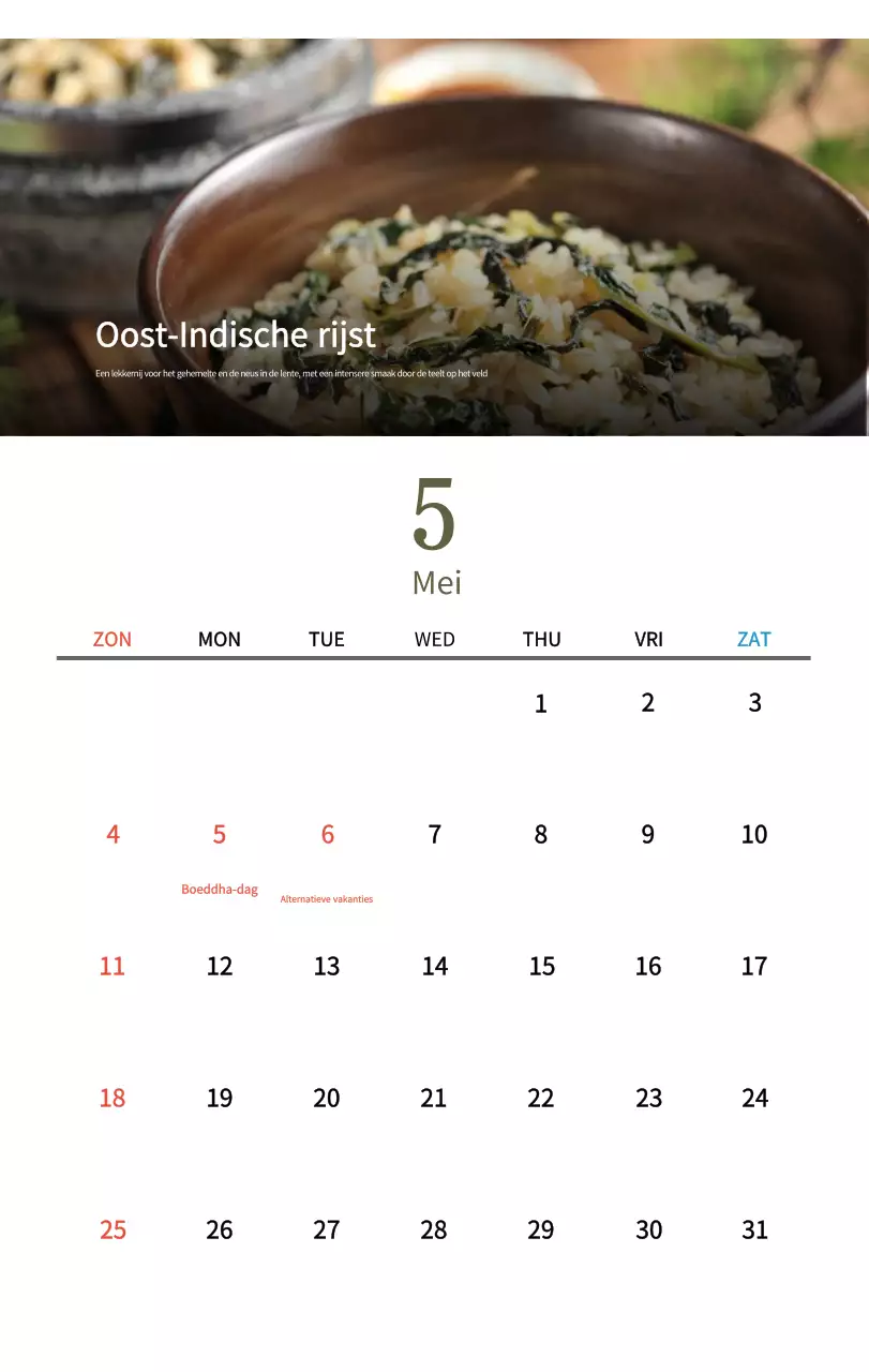 Beige Traditionele Eetkalender