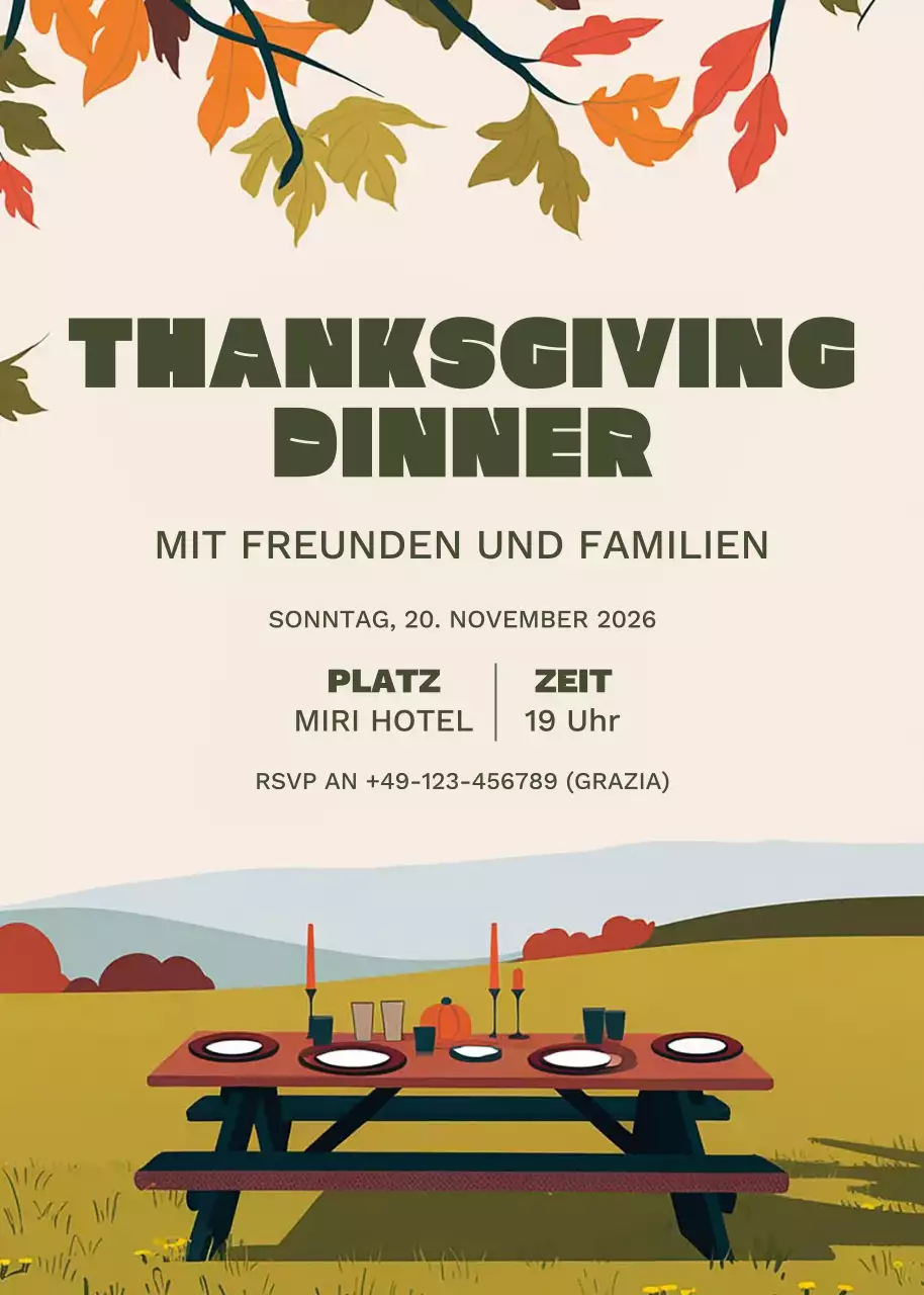 Beige Orange Rustikale Thanksgiving-Einladung