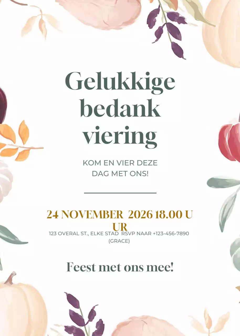 beige bloemen uitnodiging voor Thanksgiving