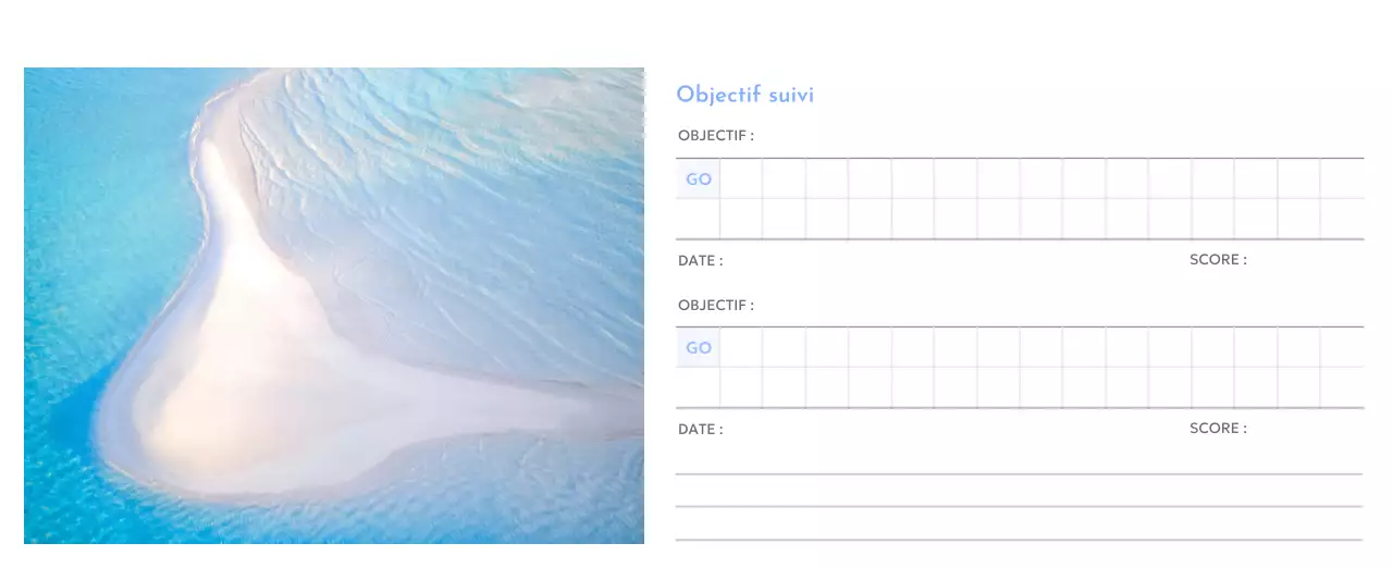 Calendrier photo de suivi des objectifs avec une touche de bleu