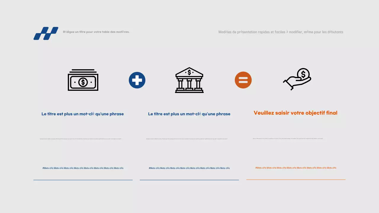 Rapport de présentation simple en bleu et gris, facile et rapide à éditer