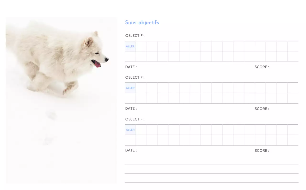 Calendrier photo de suivi des objectifs avec une touche de bleu