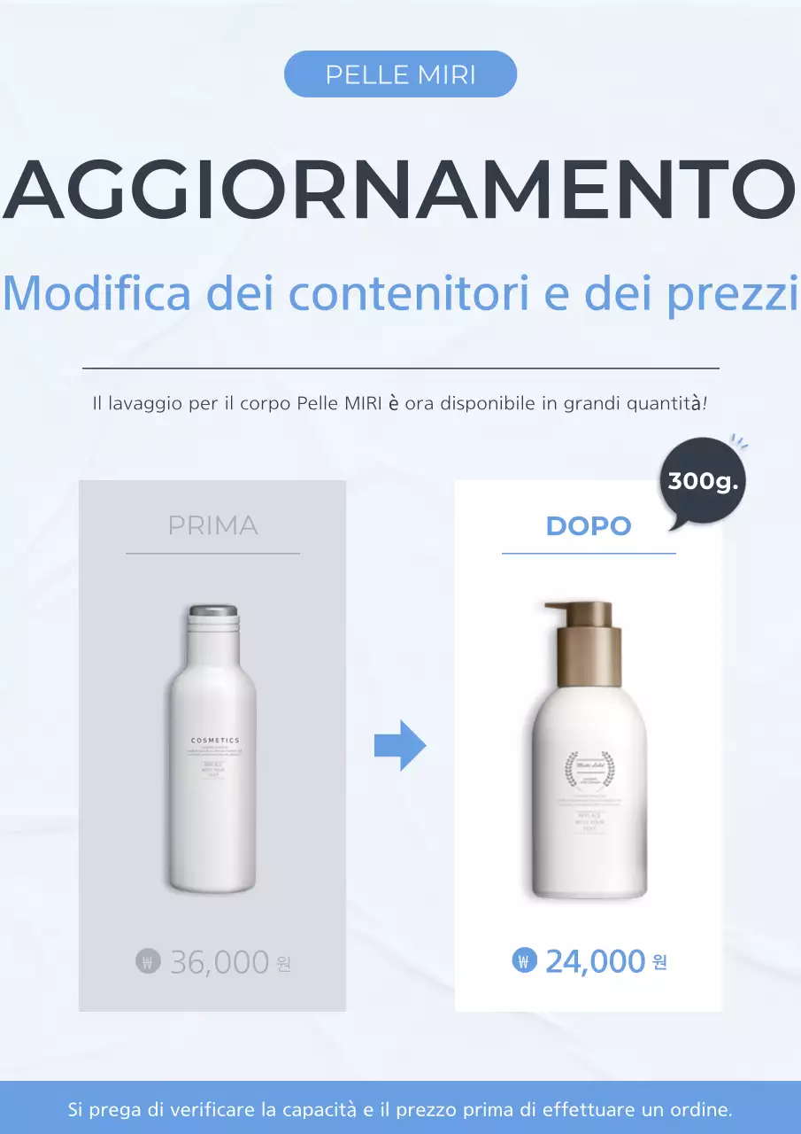 Avviso di modifica dei cosmetici moderni in azzurro e bianco