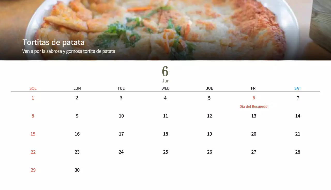 Calendario de comidas tradicionales en beige