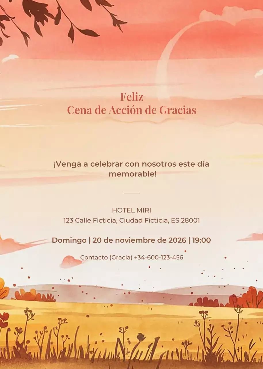 Invitación rústica naranja de Acción de Gracias