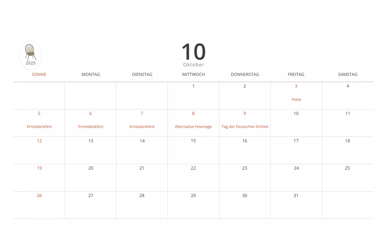 Beigefarbener minimalistischer Innenkalender