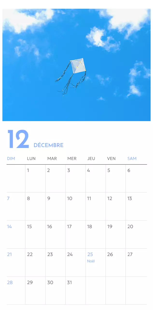 Calendrier photo de suivi des objectifs avec une touche de bleu