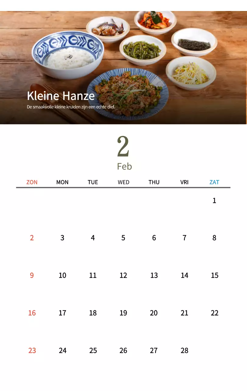 Beige Traditionele Eetkalender