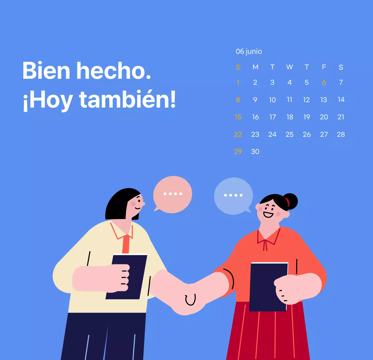 Calendario motivacional con ilustraciones llenas de energía y citas positivas sobre fondo azul claro