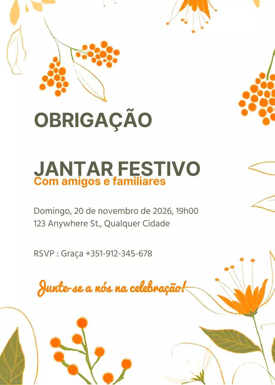 Convite de Ação de Graças floral laranja branco