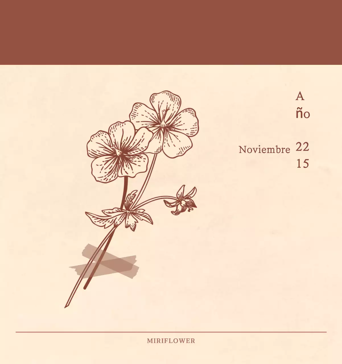 Un calendario sentimental de floristería en papel de lana marrón claro y marrón concepto