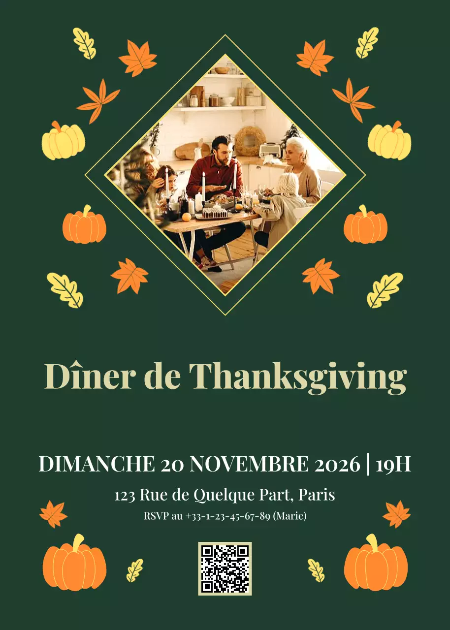 Invitation à la célébration traditionnelle de Thanksgiving en vert