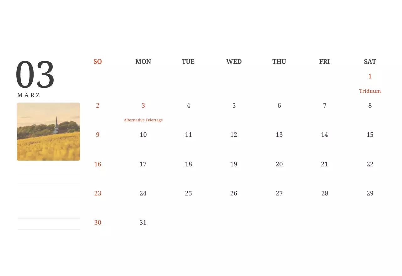 Ein fotografischer Konzeptkalender, der Kirchen in Landschaftsbildern zeigt